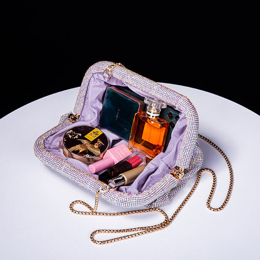 Hand Clutch Pleated Chain Rhinestone Cloud Clip Bags