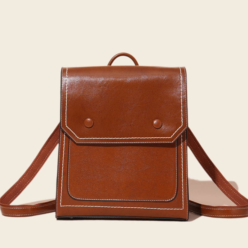 Women's Leather Fashion Oil Wax Cowhide Vintage Backpacks