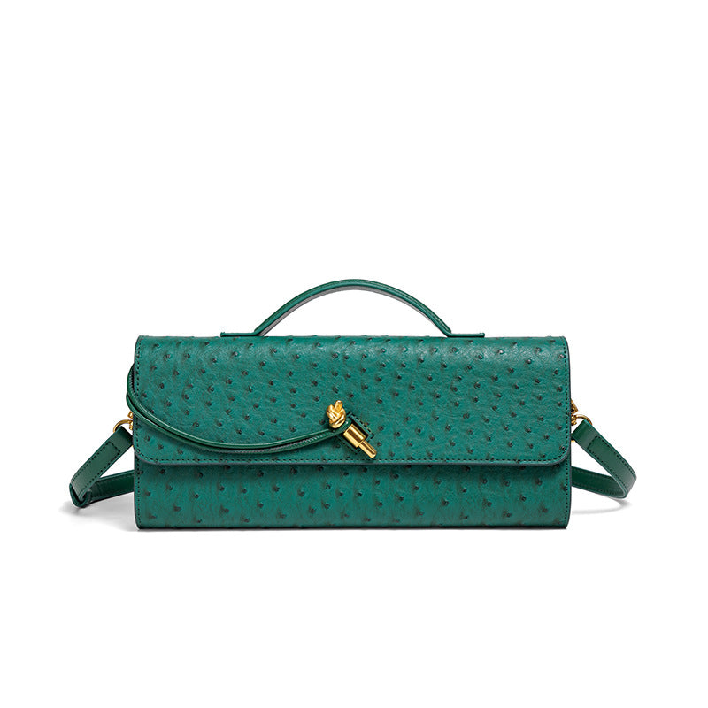 Women's Ostrich Grain Hand-woven Fashion Baguette Horizontal Handbags