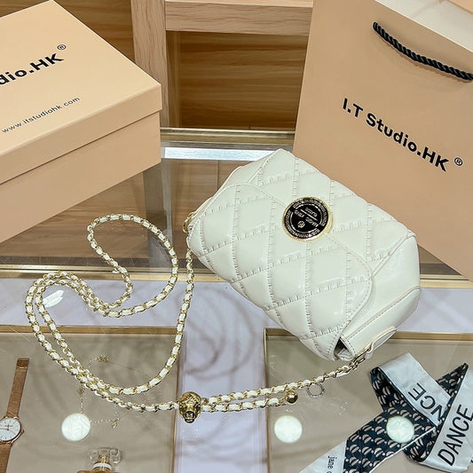 Women's Golden Balls Rhombus Chain Genuine Leather Bags