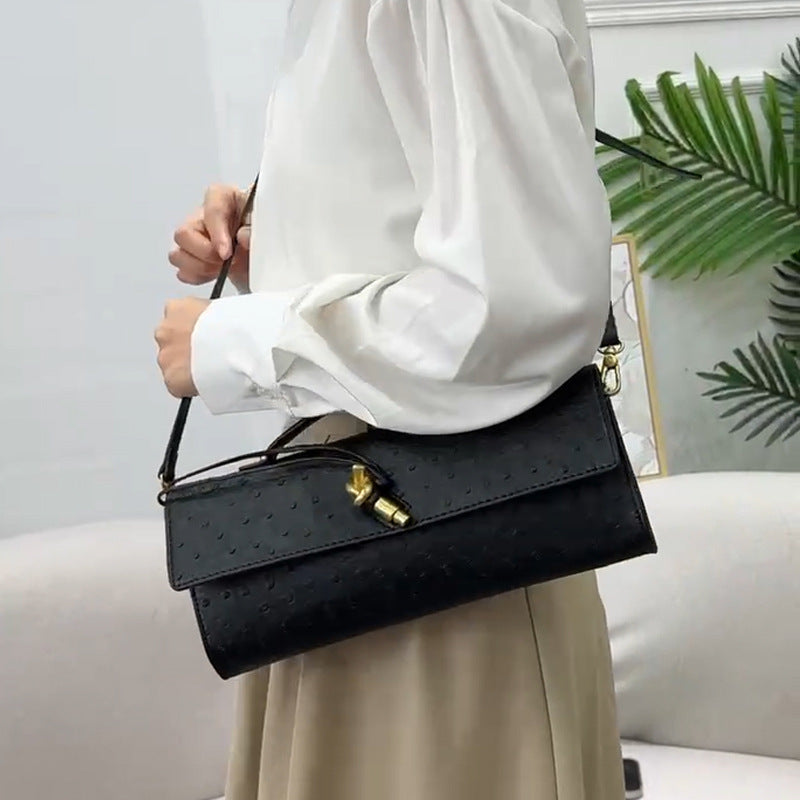 Ostrich Grain Dinner Baguette Exquisite Versatile Crossbody Bags