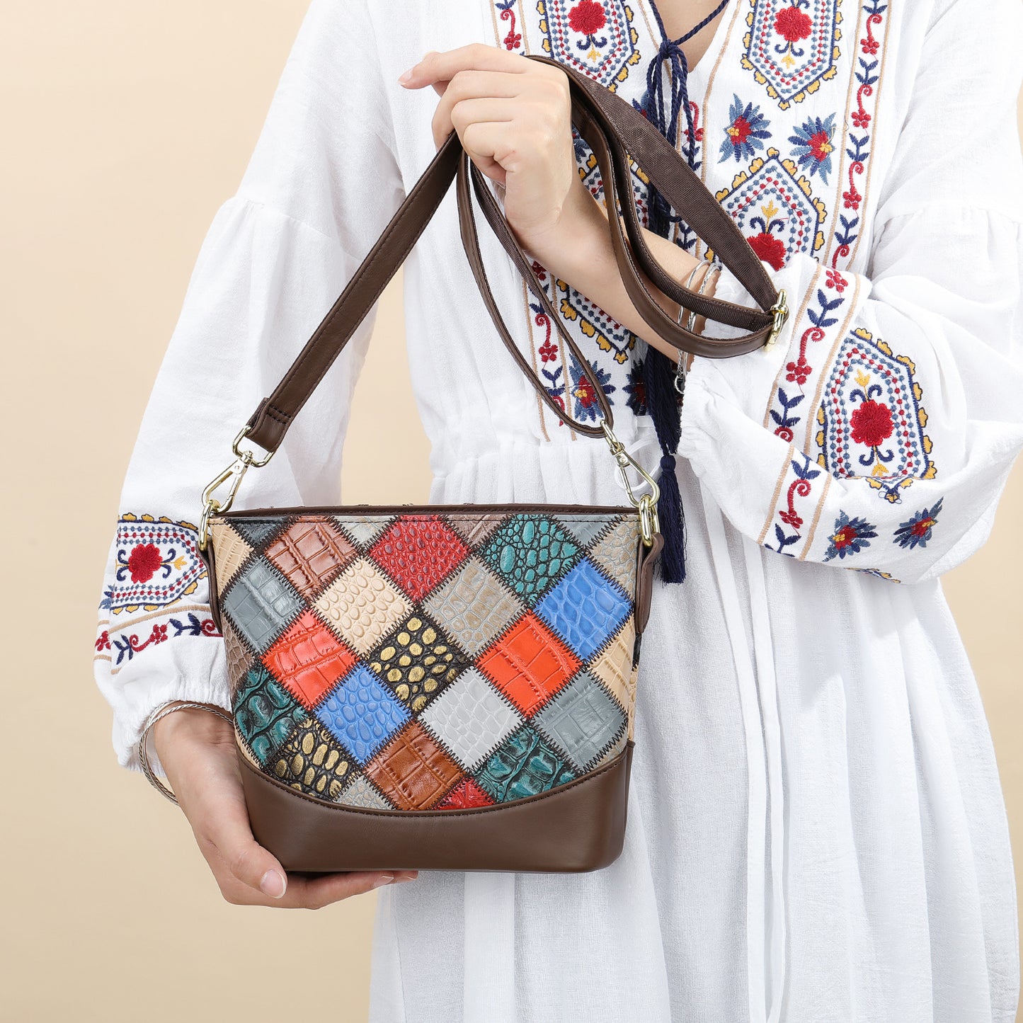 Genuine Leather Simple Personalized Ethnic Style Shoulder Bags