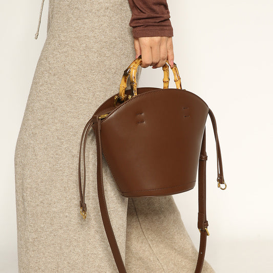 Women's Design Bamboo Soft Leather Vegetable Basket Crossbody Bags