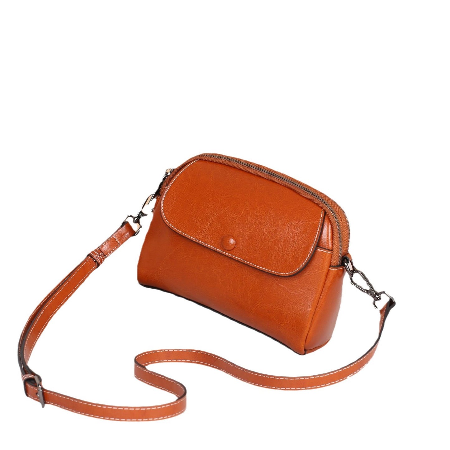 Women's Oil Wax Cowhide Single Lady's Practical Simple Shoulder Bags