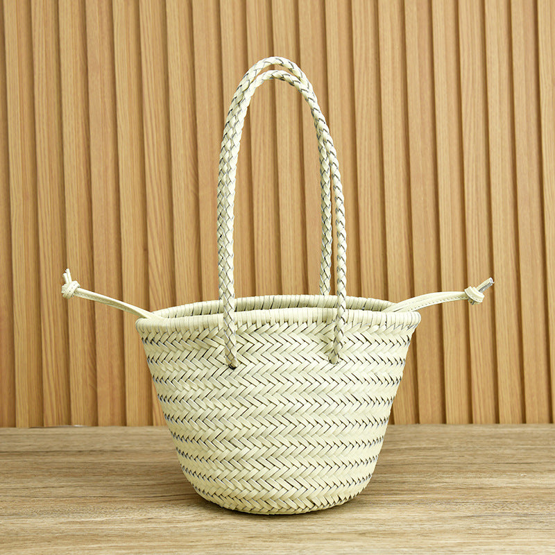 Vintage Genuine Leather Handmade Vegetable Basket Shoulder Bags