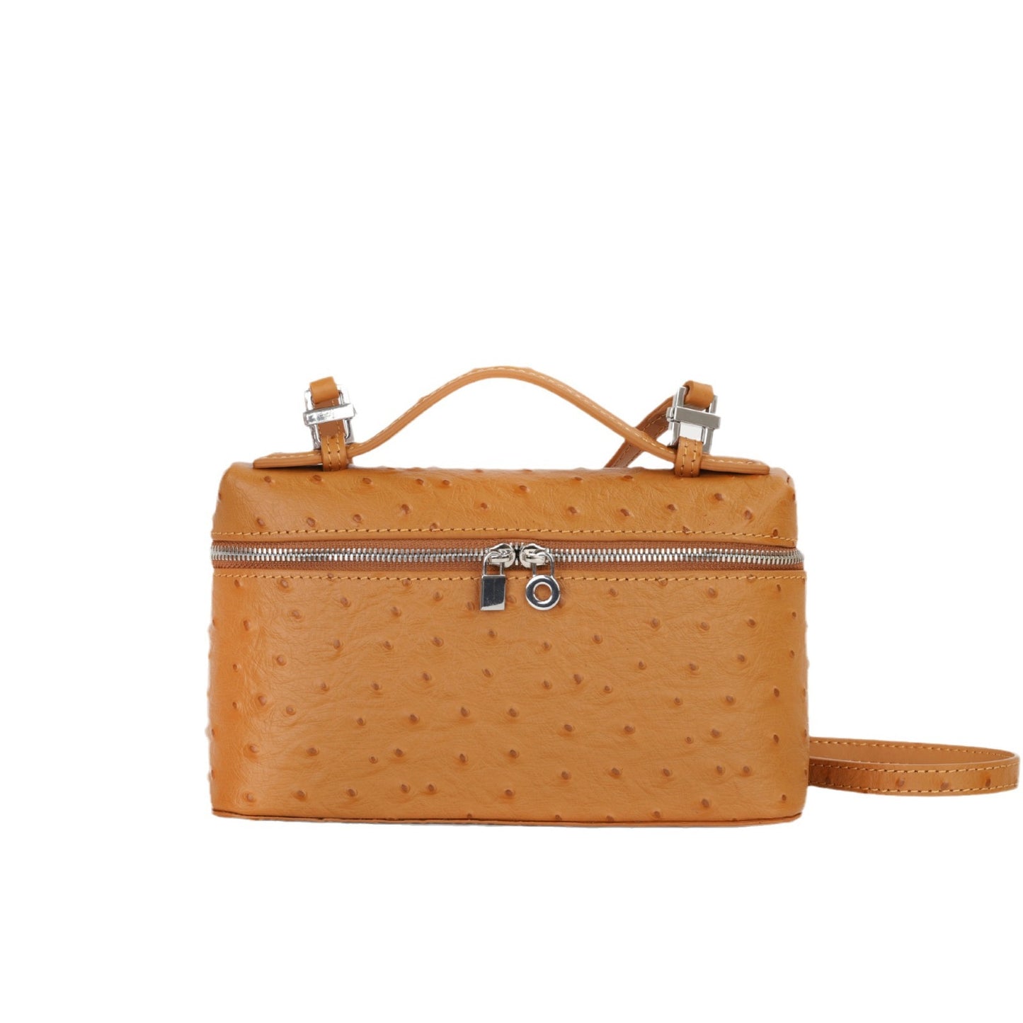 Women's First Layer Cowhide Ostrich Grain Lunch Box High-grade Crossbody Bags