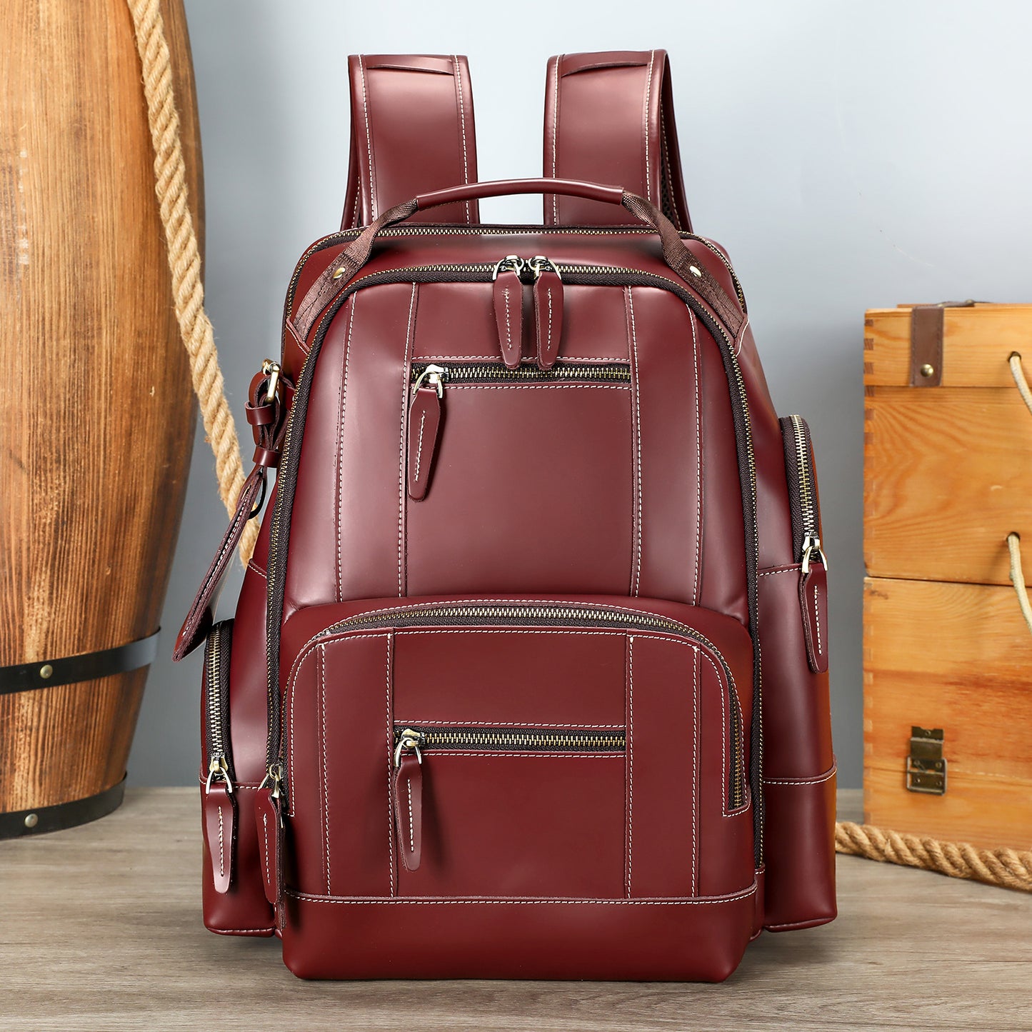 Men's Crazy Horse Leather Retro Computer Running Backpacks
