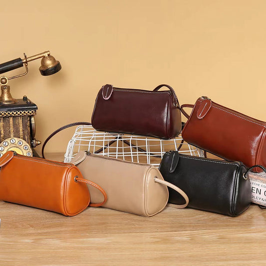 Vegetable Tanning Leather Round Retro One High-grade Crossbody Bags