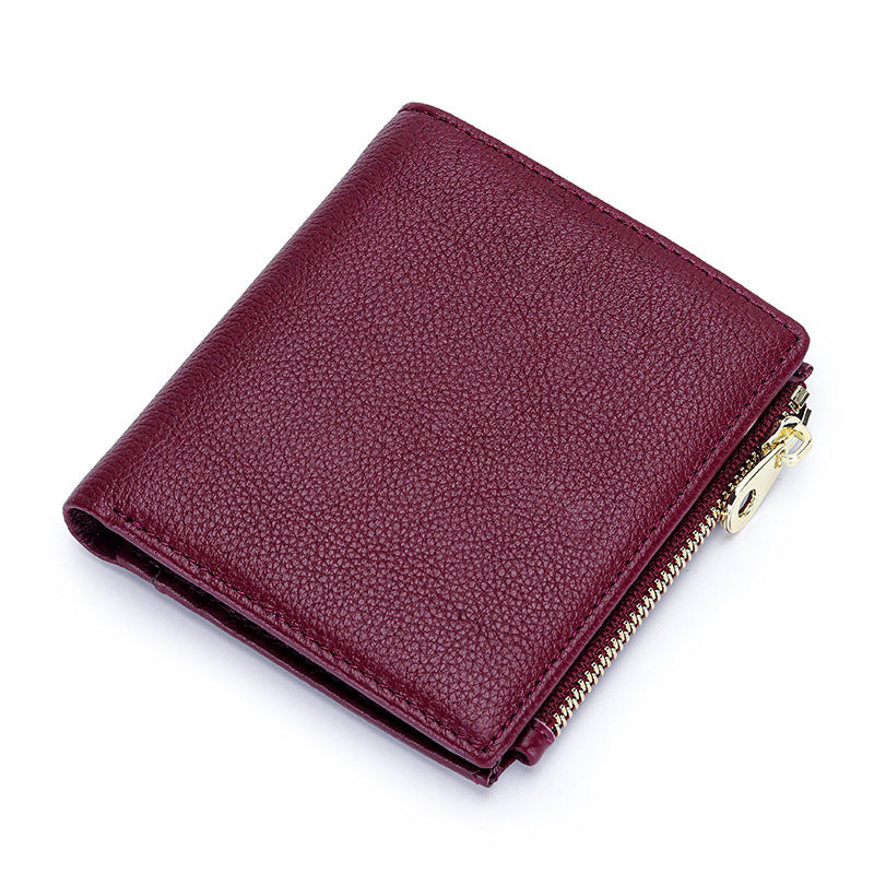 Women's Pure Leather Short High-grade First Layer Cowhide Natural Ladies Wallets