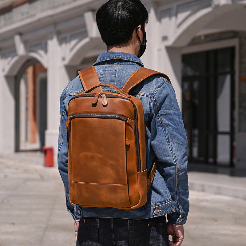 Creative Men's Crazy Horse Leather First Backpacks