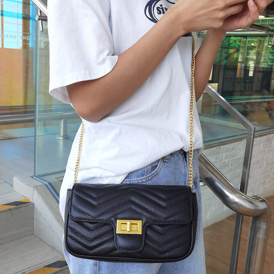Women's Fashion Geometric Water Ripple Button Design Shoulder Bags
