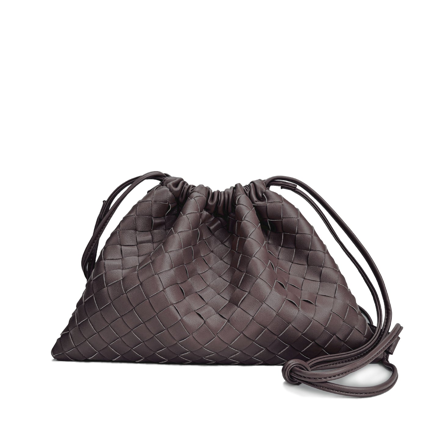 Cattlehide Leather Rhombus Magnetic Snap Drawstring Bundle Woven Crossbody Bags