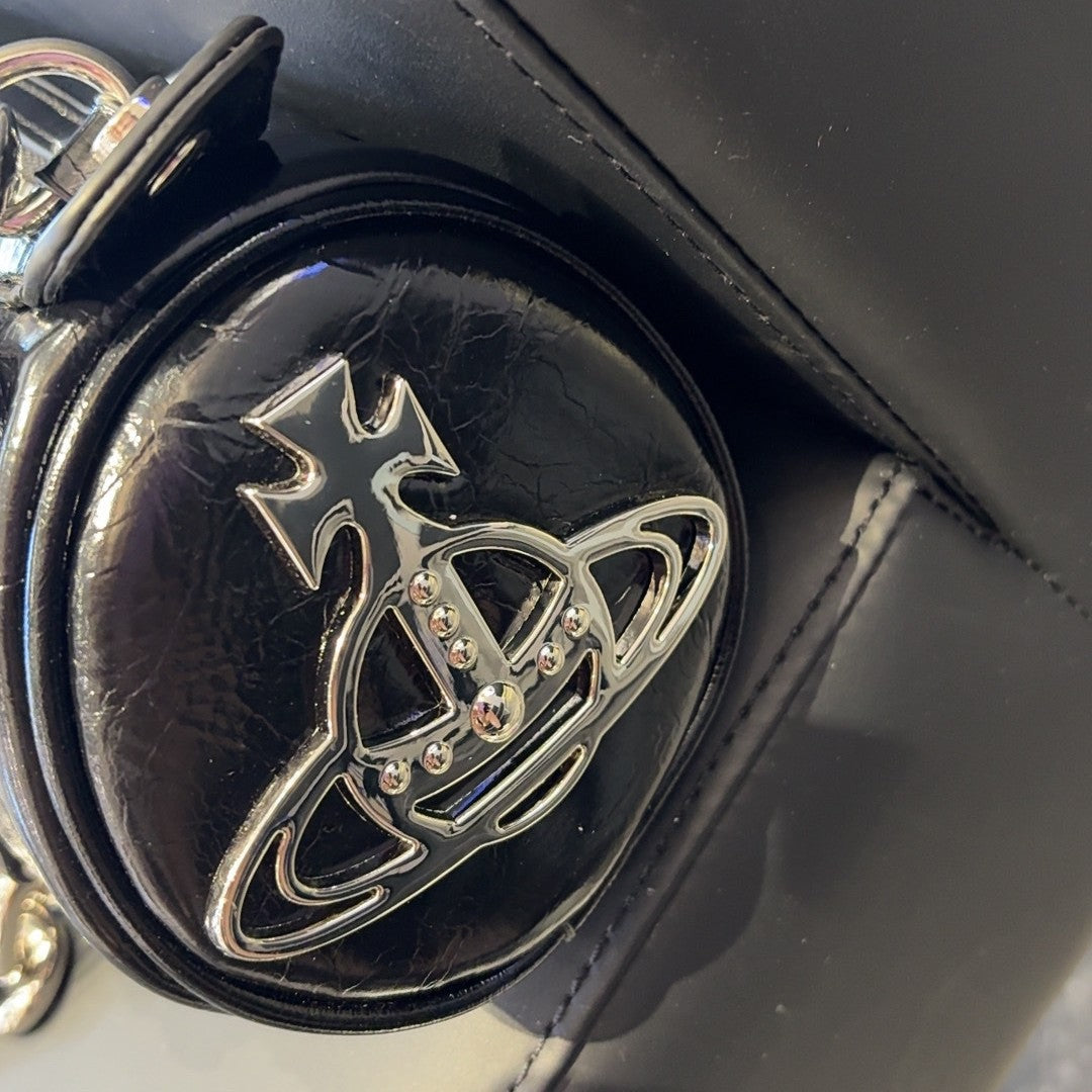 Crack Round Thick Chain Black Sier One Crossbody Bags