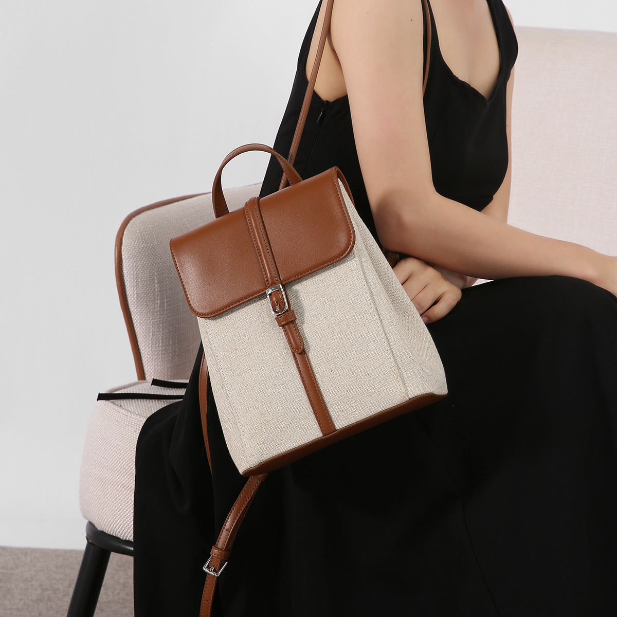 Summer Vacation Style Cowhide Linen French Loose Backpacks
