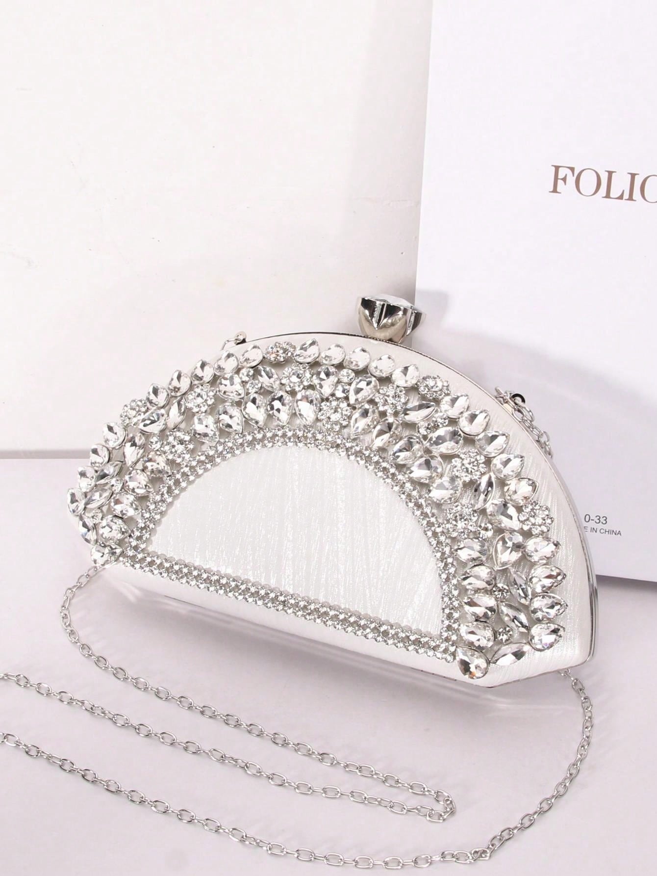 Fan-shaped Rhinestone Alloy Clipped Button Fashion Evening Bags