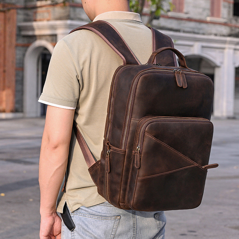Men's Horse Leather Inch Retro Computer Backpacks