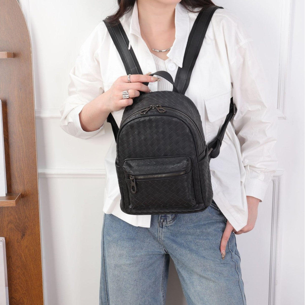 Women's & Men's & First Layer Cowhide Hand-woven Backpacks