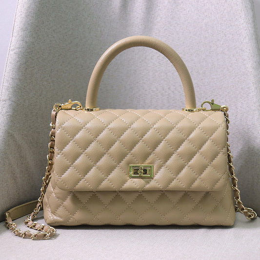 Rhombic Chain Genuine Leather Caviar Classic Style Handbags