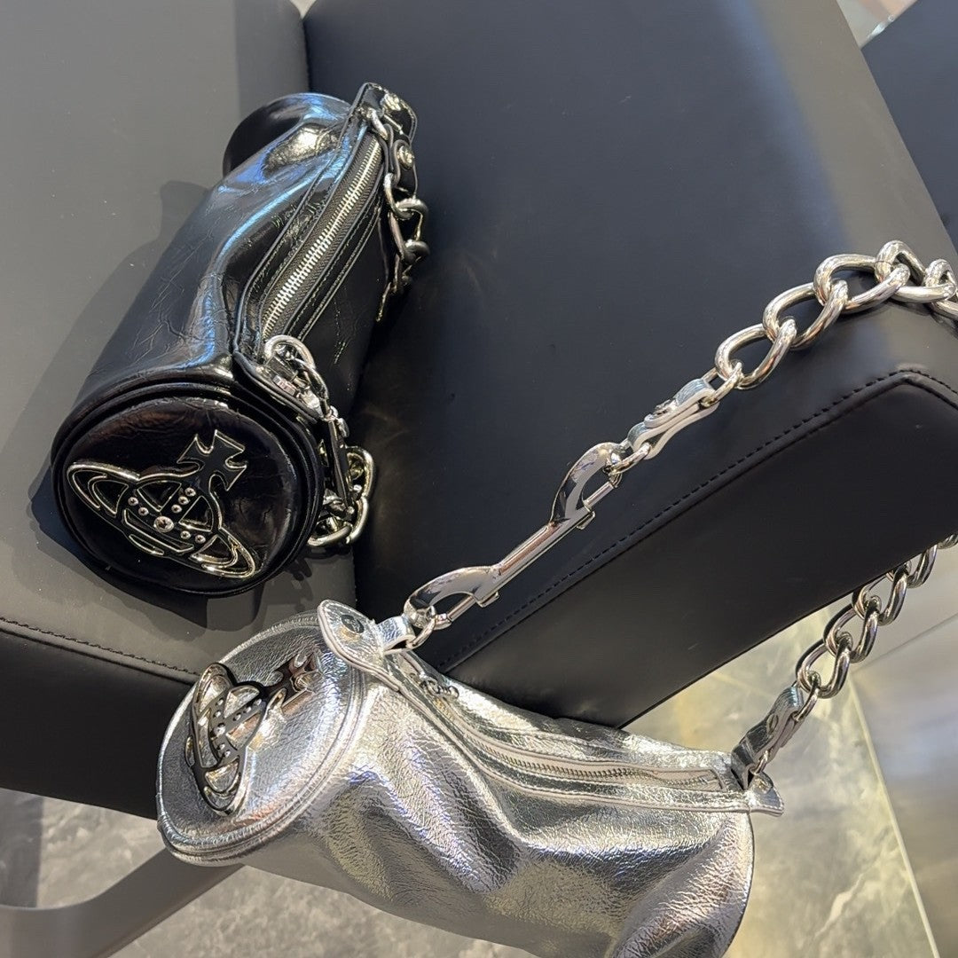 Crack Round Thick Chain Black Sier One Crossbody Bags