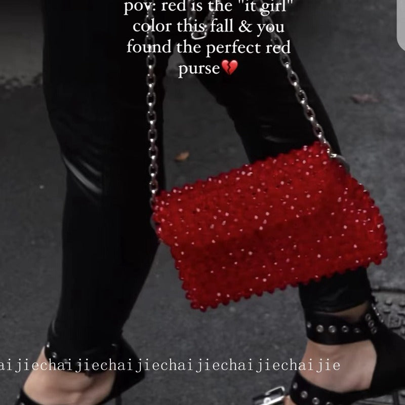 Glamorous Style Red Handmade Chain Hand Crossbody Bags