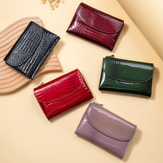 Women's Leather Textured Short Fashion Patent Clutch Ladies Wallets