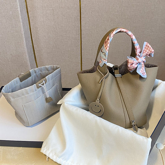 Women's Leather Vegetable Basket Versatile Hand Carrying Niche Handbags