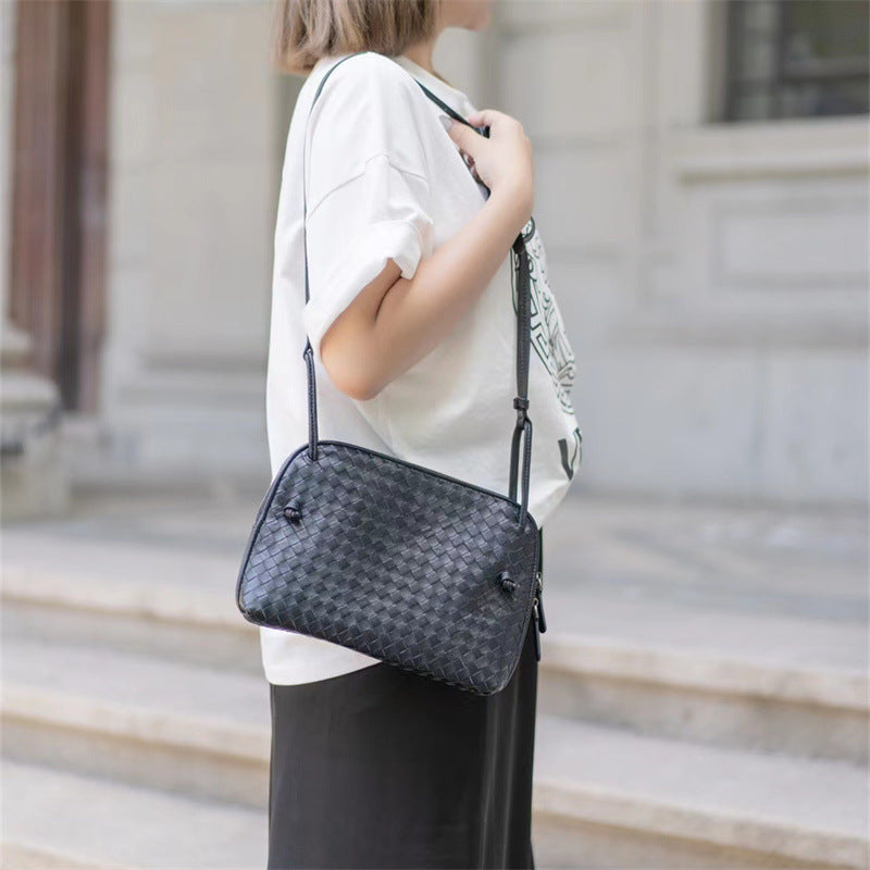Women's Sheepskin Large Capacity Green Hand-woven Leather Crossbody Bags