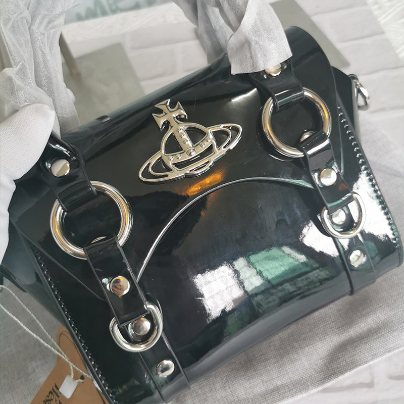 Queen Mother's Female Saturn Crocodile Pattern Patent Crossbody Bags