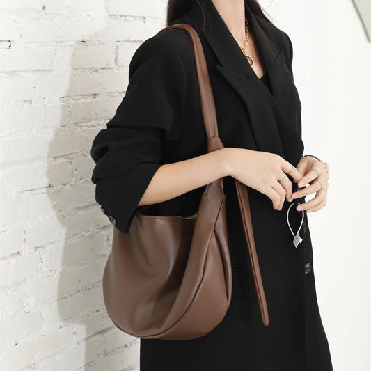 Simple Large Capacity Female Niche Genuine Crossbody Bags