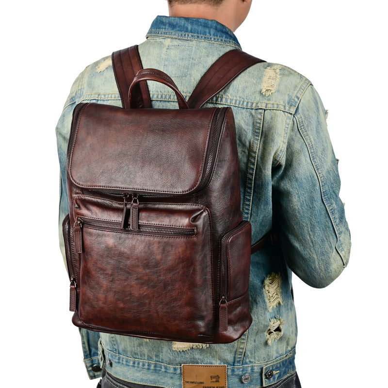 Women's & Men's & Retro Style Vegetable Tanning Cowhide Backpacks