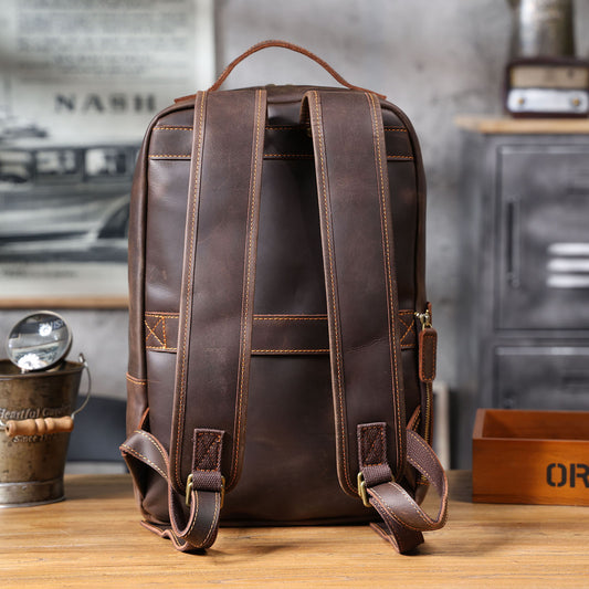 Men's Crazy Horse Leather First Layer Cowhide Backpacks