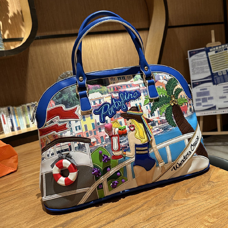 Women's High-grade Elegant Female Stitching Embroidered Large Tote Bags