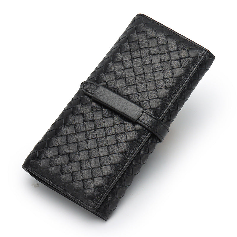 Women's Long Handmade Sheepskin Woven Fold Korean Ladies Wallets