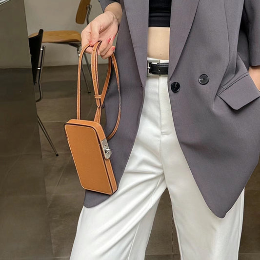 Women's Mobile Fashion Genuine Leather Box Simple Solid Crossbody Bags