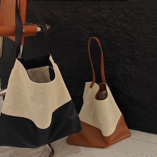 Contrast Color High-grade First Layer Cowhide Shoulder Bags