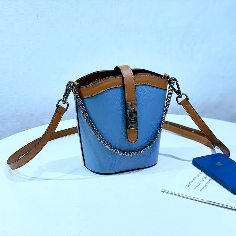 Women's Genuine Leather Trendy Contrast Color Chain Crossbody Bags