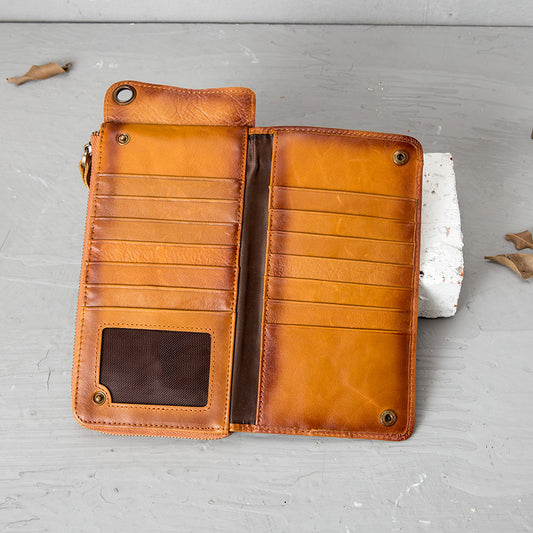 Men's Color Leather Multiple Slots Brush Mobile Clutch Men's Handbags