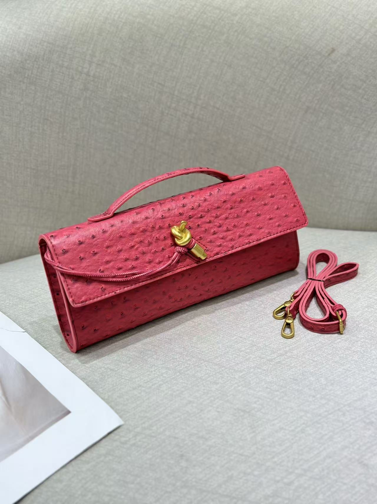Ostrich Grain Dinner Baguette Exquisite Versatile Crossbody Bags