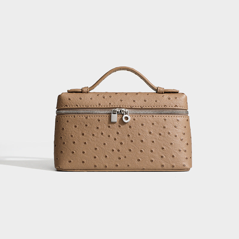 Genuine Leather Ostrich Grain Lunch Box Crossbody Bags