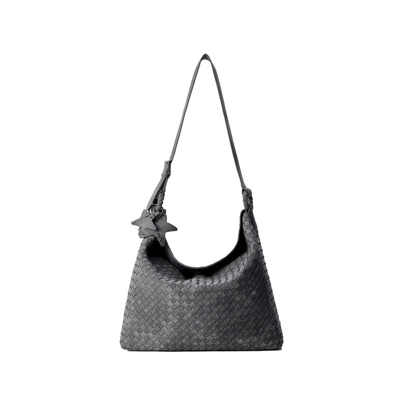 Pretty Brushed Veet Hand-woven Female Large Shoulder Bags