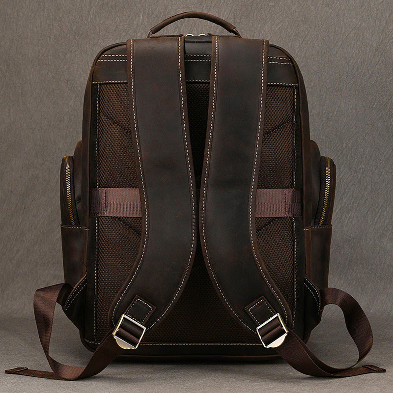 Men's Vintage Crazy Horse Leather Large Capacity Cowhide Backpacks