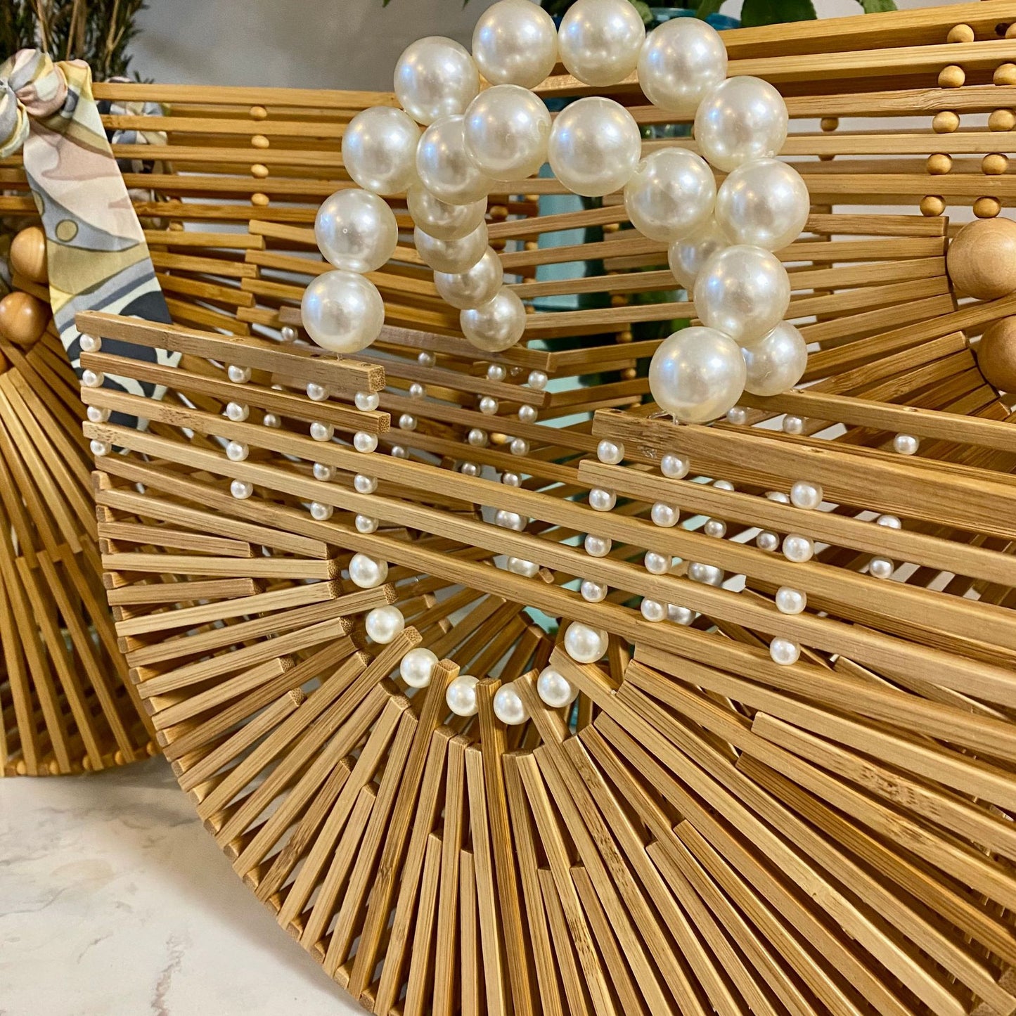 Women's Woven Mori Style Fashion Large Capacity Pearl Wooden Bags