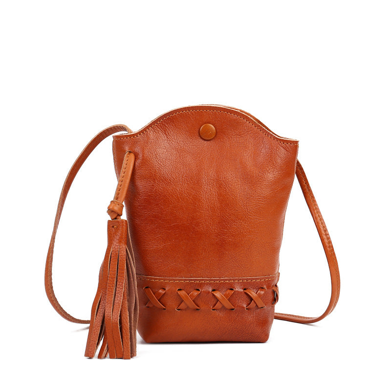 Women's Leather Tassel Retro Mobile First Layer Crossbody Bags