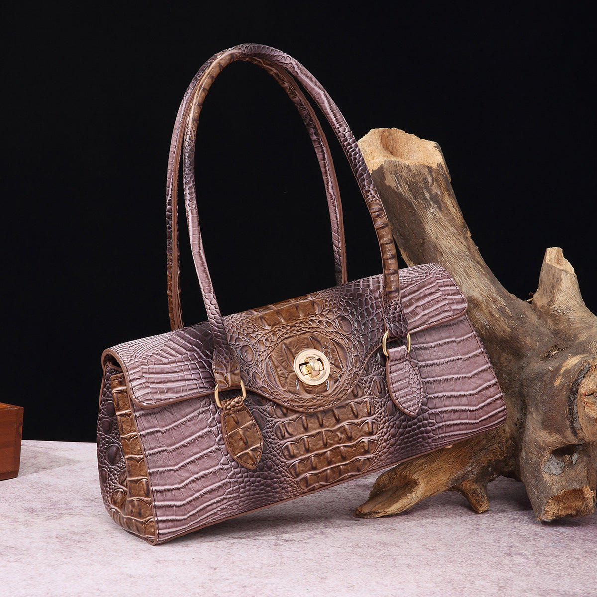 Women's Retro Portable Underarm Baguette Crocodile Pattern Crossbody Bags