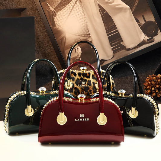 Women's Diamond Boston Pillow Personality Patent Leather Shoulder Bags