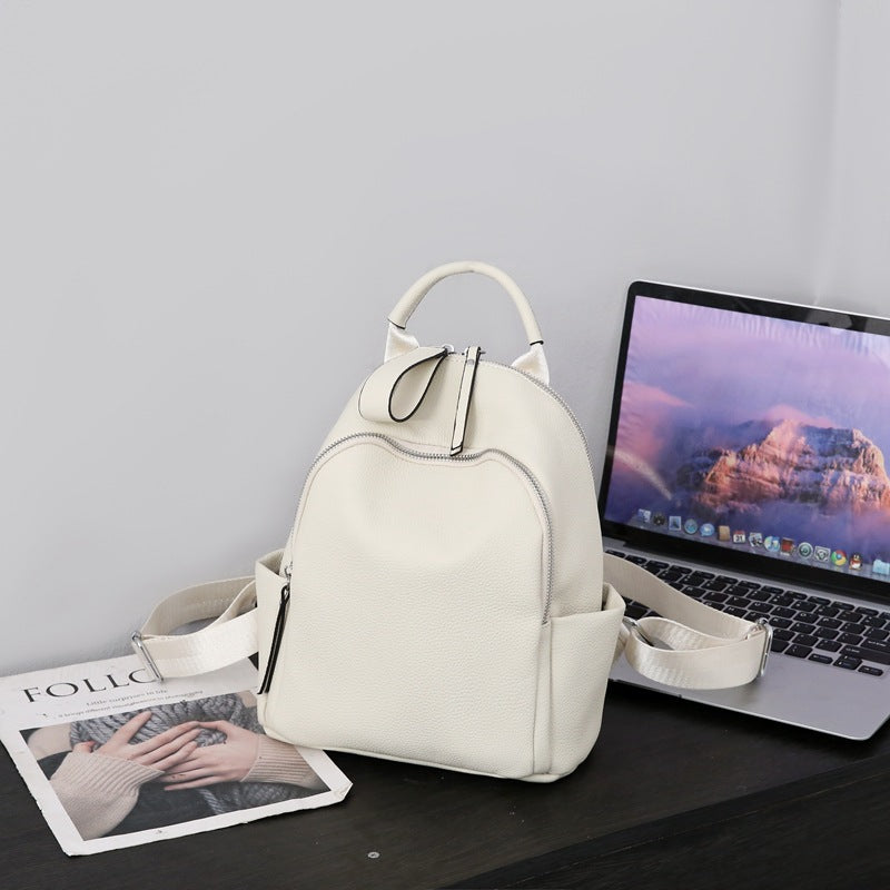 Women's Leather First Layer Cowhide Pure Color Backpacks