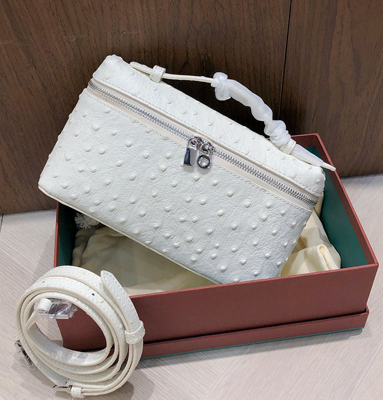 Cowhide Ostrich Grain Lunch Box Genuine Crossbody Bags