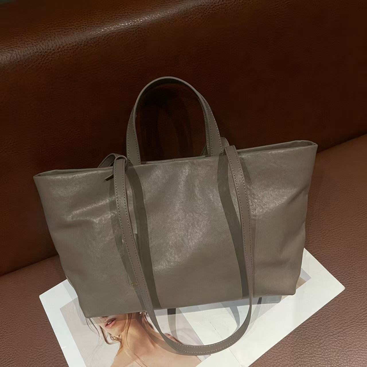 Layer Vegetable Tanning Leather Female Large Shoulder Bags