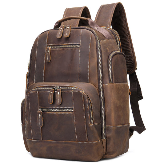 Men's Crazy Horse Leather Retro Computer Running Backpacks