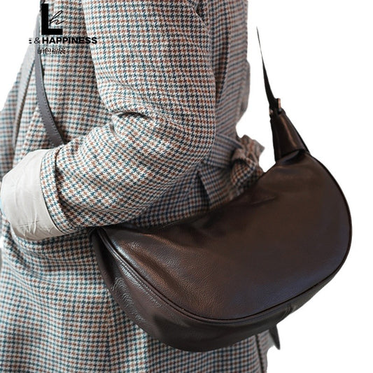 Women's Layer Leather Idle Style Moon Minimalist Crossbody Bags